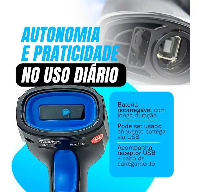Leitor Código De Barras Sem Fio Usb De Mão Bar Code Scanner 1d Laser Linear Cor Preto - Foto 4
