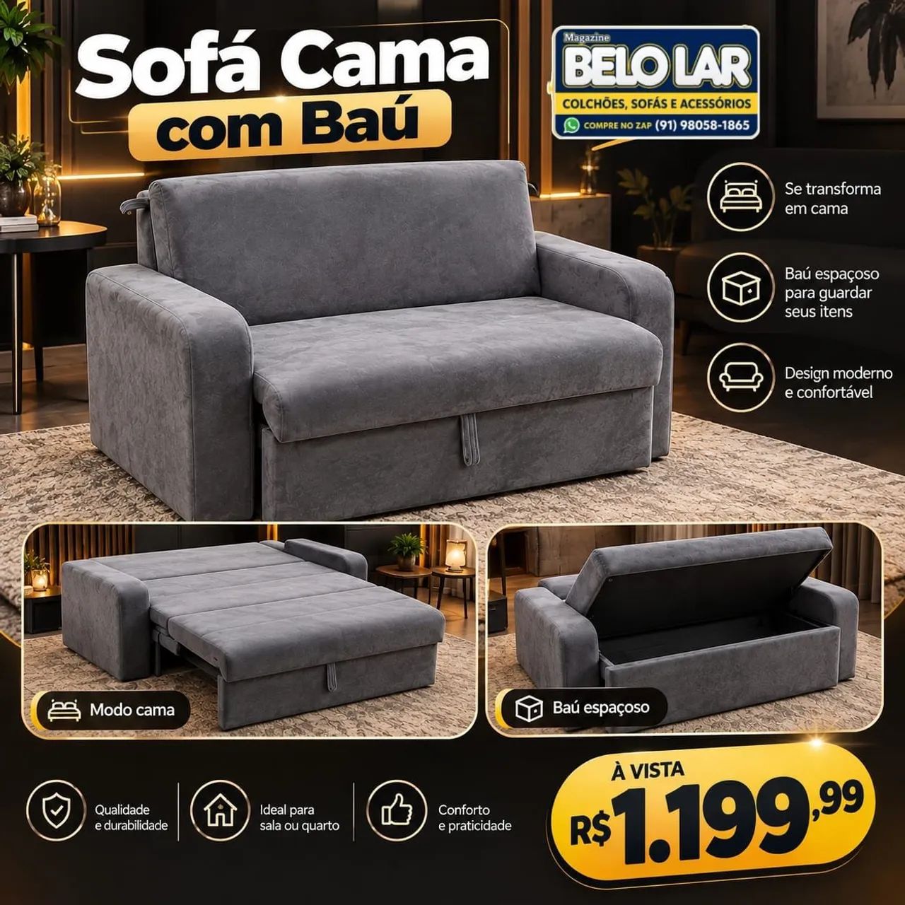 Sofá Cama Com Baú 