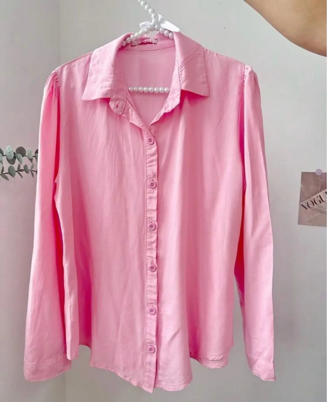 Camisa rosa botão feminina P - Foto 2