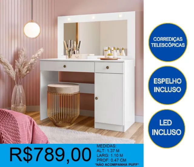 Penteadeira com luz de led - compre hoje e receba 
