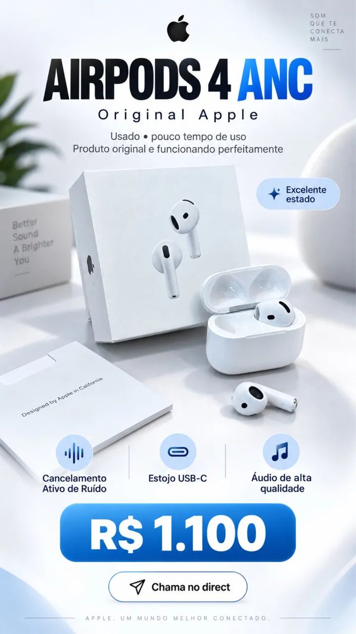 AirPods 4 com ANC | Cancelamento Ativo de Ruído | USB-C - Fones de