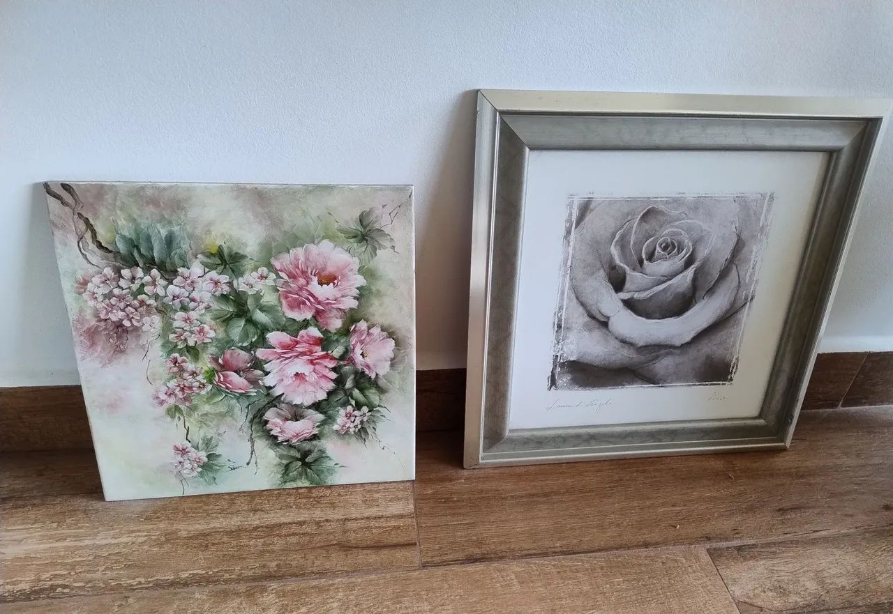 Lindo Quadro de Rosa 41x41cm Mais azulejo pintado 33x33 cm
