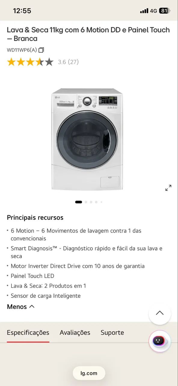 Lava e seca LG 11kg - 220v - funcionando perfeitamente  - Foto 5