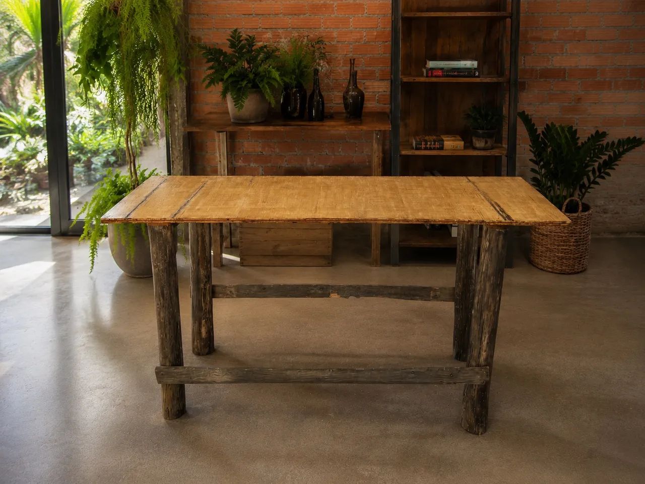 Mesa de Madeira Artesanal | Tampo em Madeirite | Estilo Rústico Moderno - Foto 4