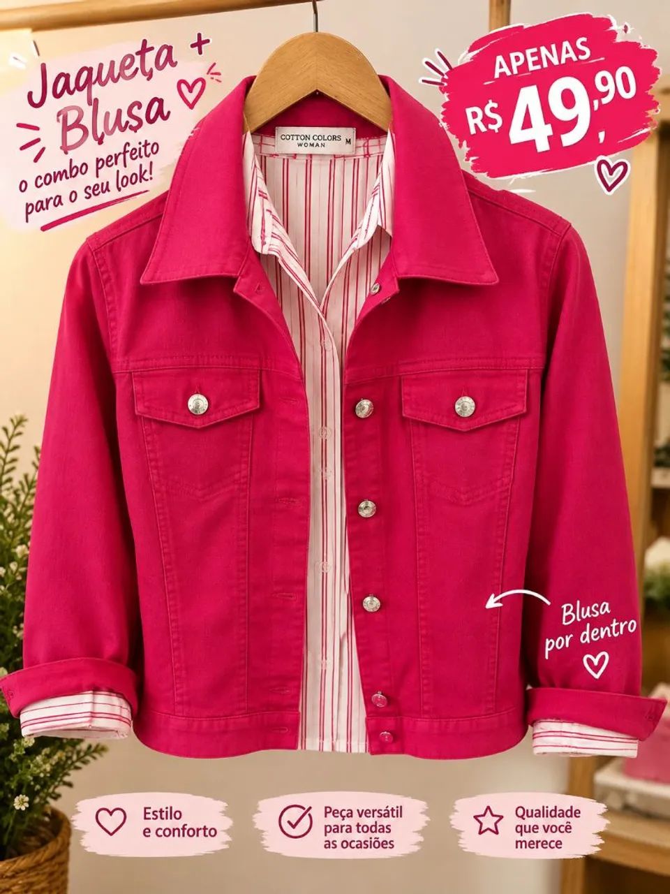 Brechó jaqueta e blusa pink