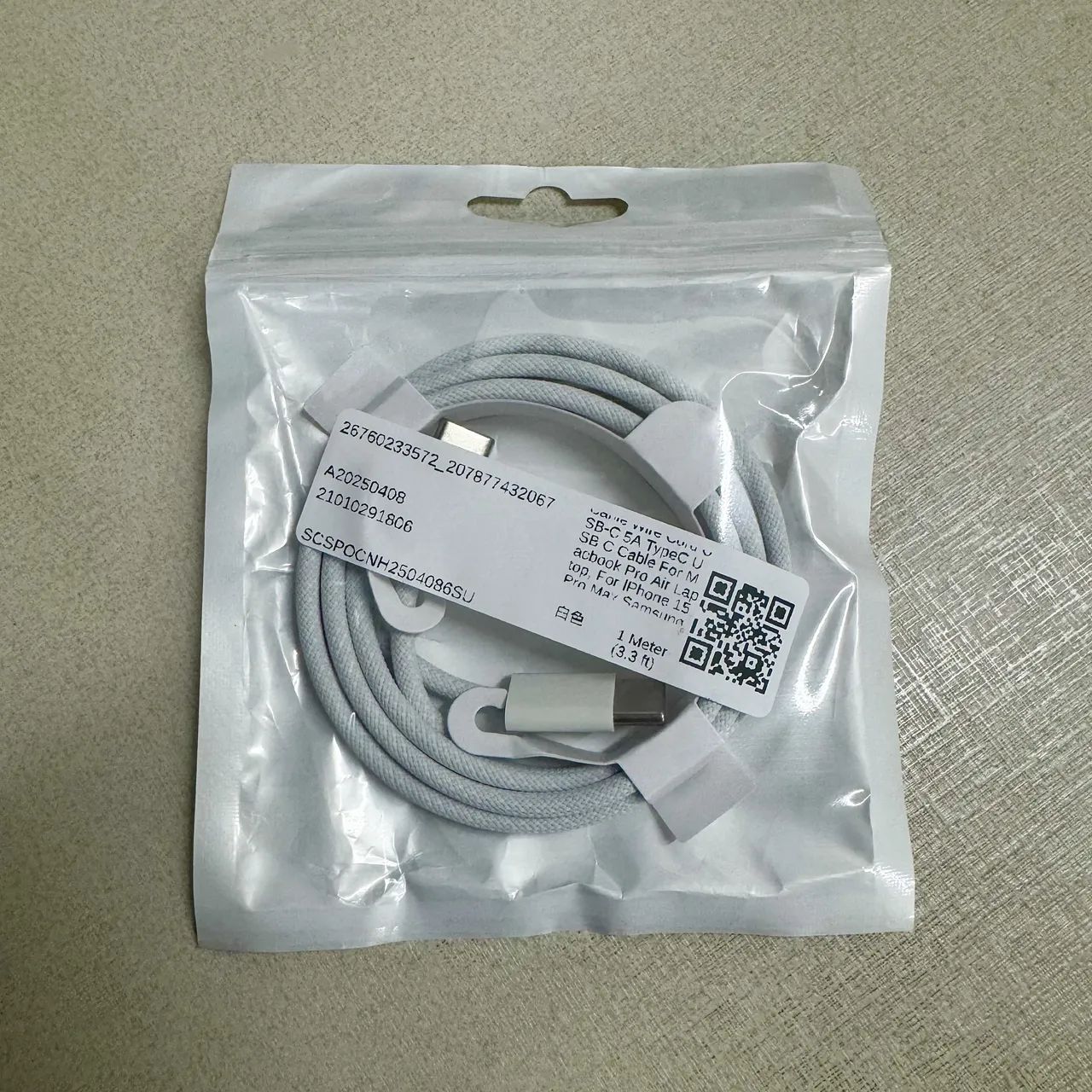 Cabo de 60w reforçado de malha para Iphones e Androids - 1 metro (Tipo C para Tipo C)