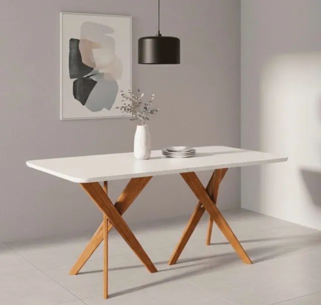 Mesa de Jantar Bellagio 1,80 m Madeira Off White com Vidro - Foto 2