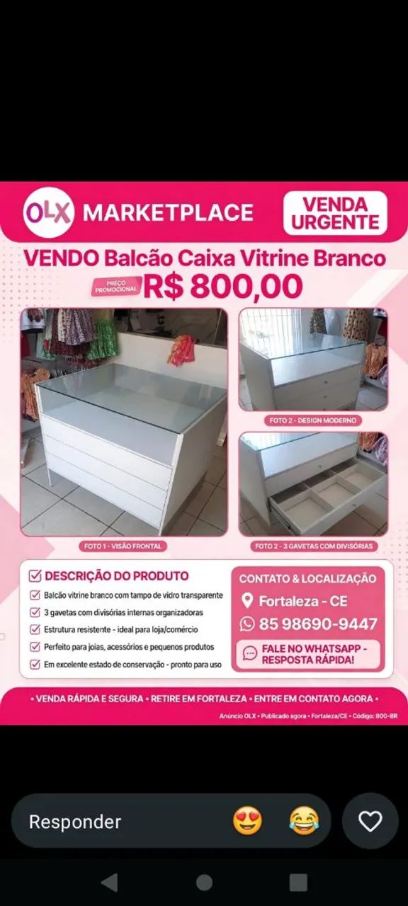 Balcão caixa vitrine branca 