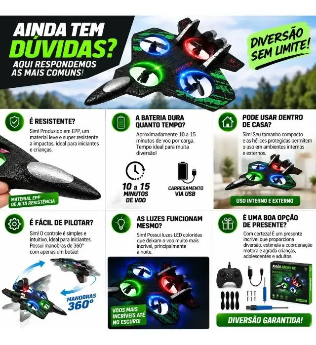 Drone Pterosauria 4D-V32 Avião Jato Controle Remoto 4 Eixos Led Acrobático Resistente - Foto 4