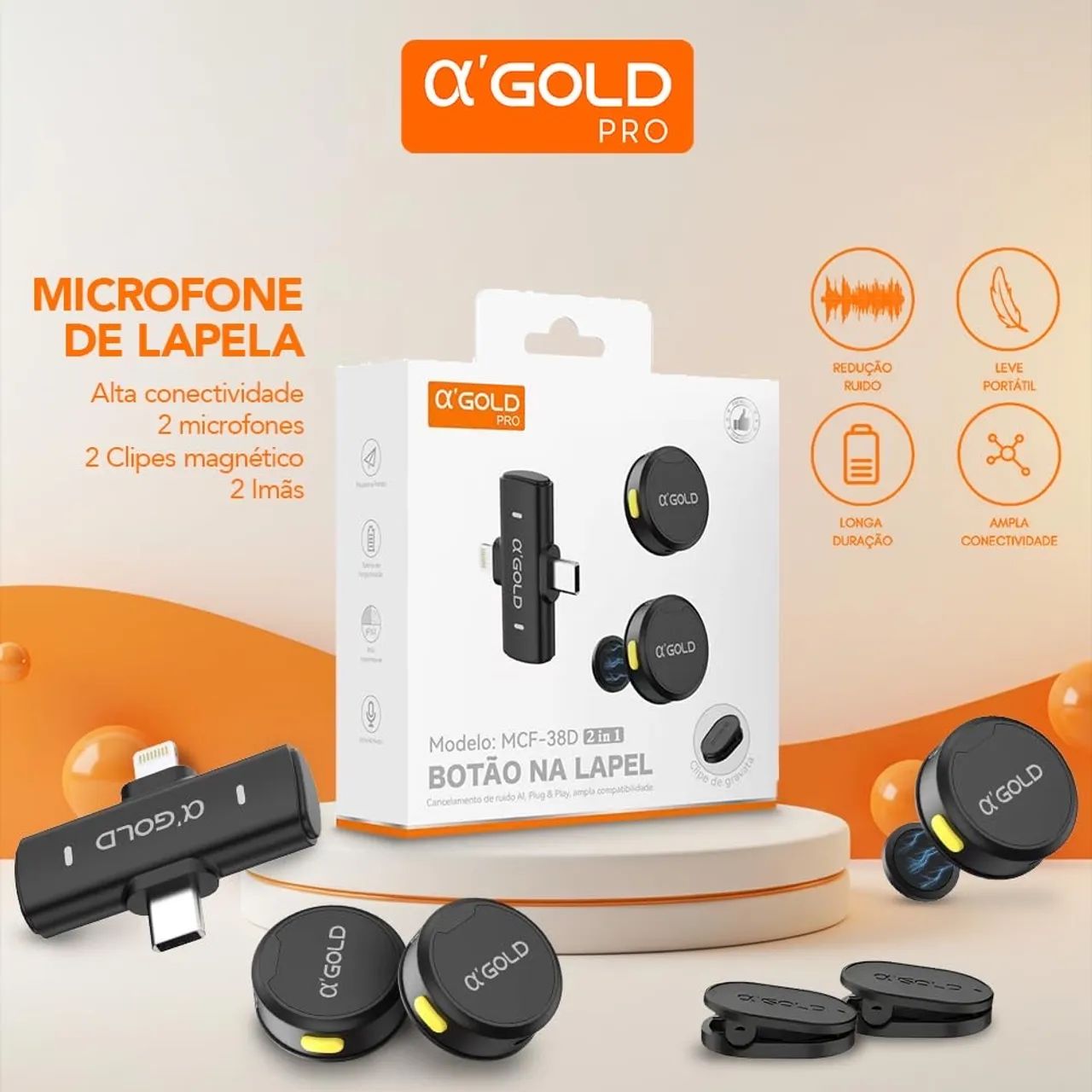 Microfone lapela duplo Gold iPhone e tipo c - Foto 3