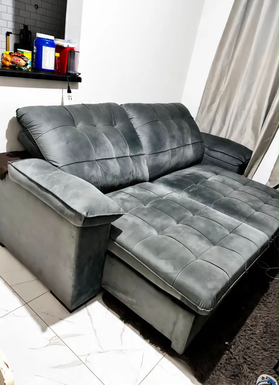 Sofá retrátil e Reclinável Cinza 