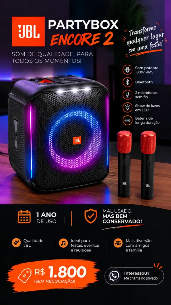 Som JBL com 2 Microfones 