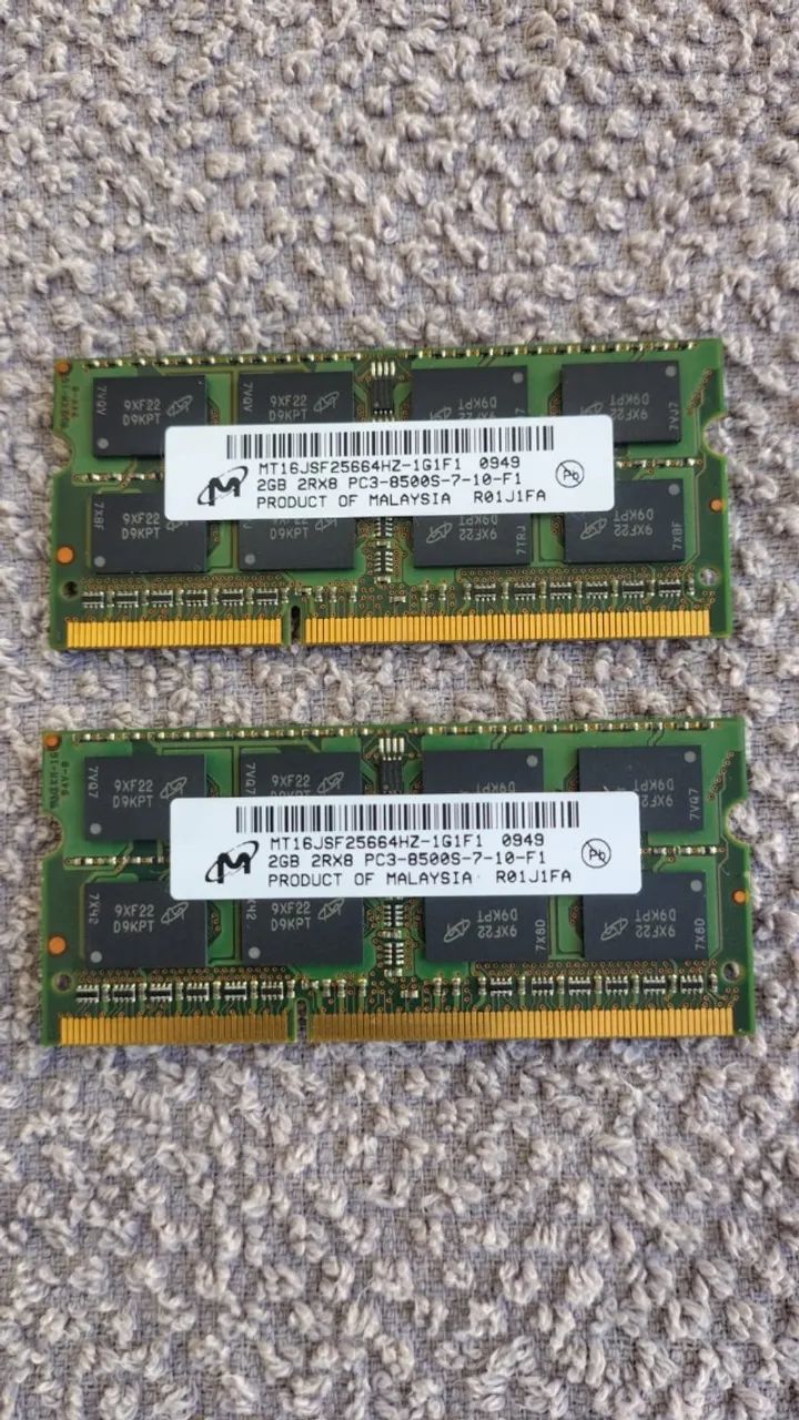 Memória 2x2 4gb PC3-8500S RAM DDR3 1066 MHz 