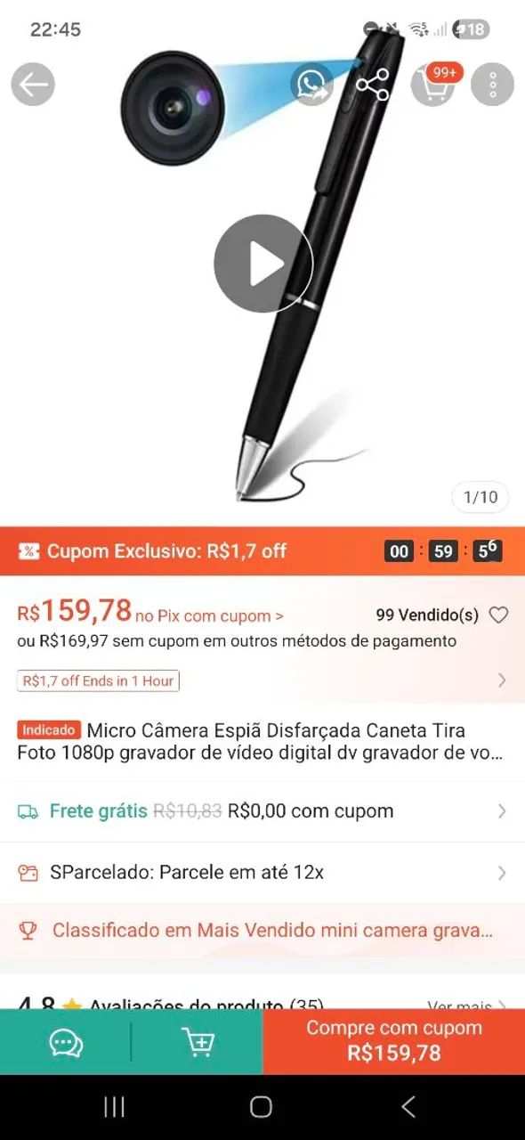 Caneta com câmera