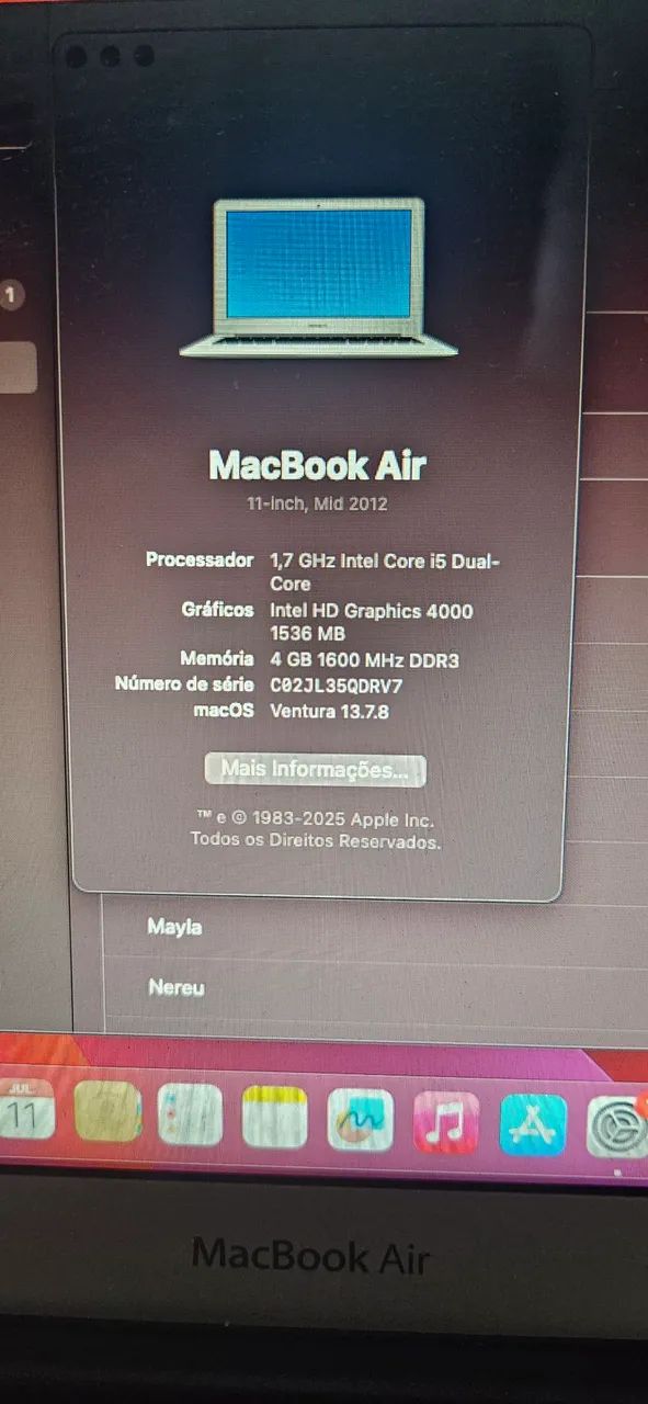 MacBook Air 11,6" Mid 2012 com SSD