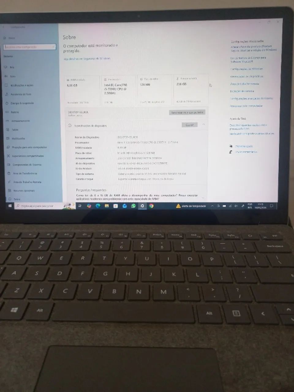 Notebook Microsoft Surface Laptop - Intel Core i5 -  8gb RAM - ssd 256 GB- tela 13.5 touch - Foto 3
