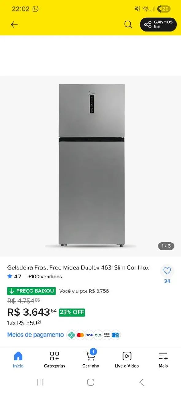 Geladeira inox Midea 