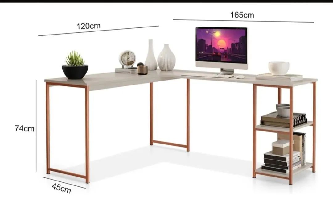 Mesa em L tipo industrial com prateleiras - Foto 3