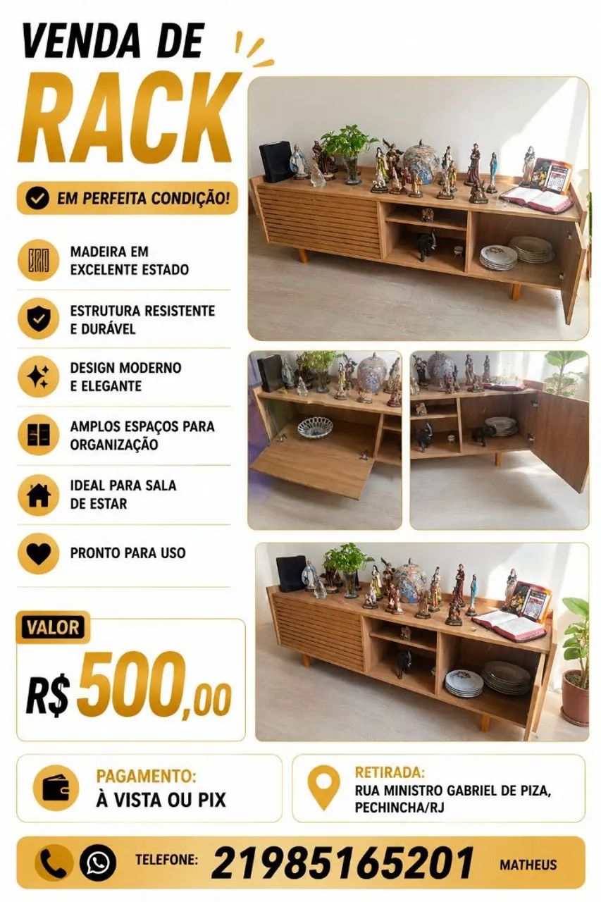 Rack de Madeira Para Sala de Estar 