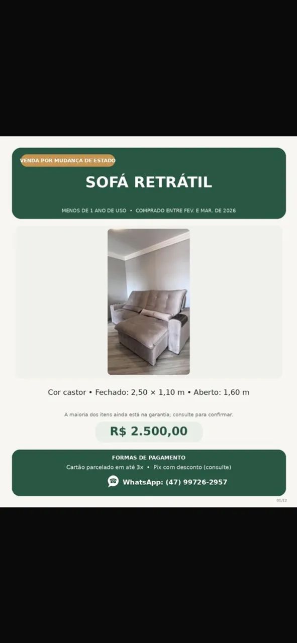 Sofá 4 lugares - cor castor 
