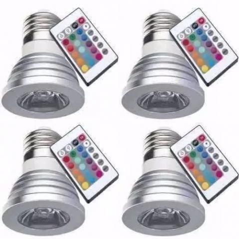 Kit 4 Lampadas Led 3w Dicroica Rgb Colorida Controle Remoto