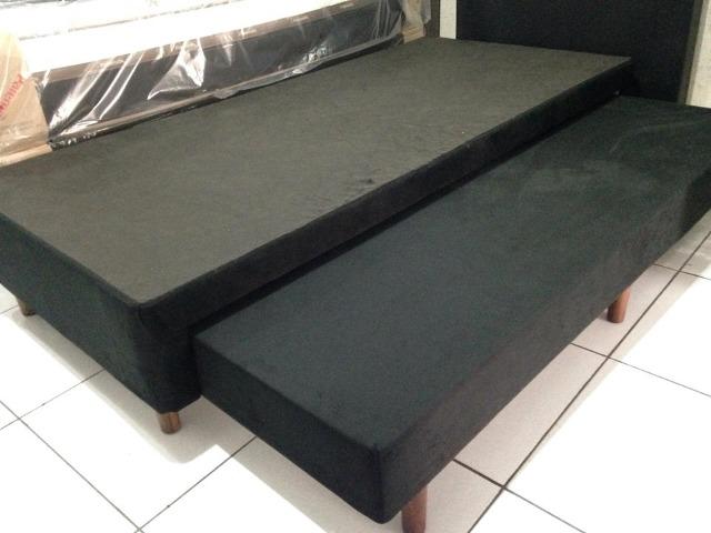 Base box solteiro com cama auxiliar em suede