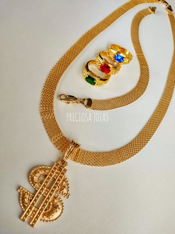 Kit cordao esteira + pulseira e anel
