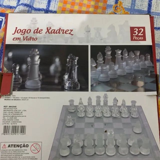 Jogo De Xadrez Profissional Peças Em Vidro Tabuleiro 25x25