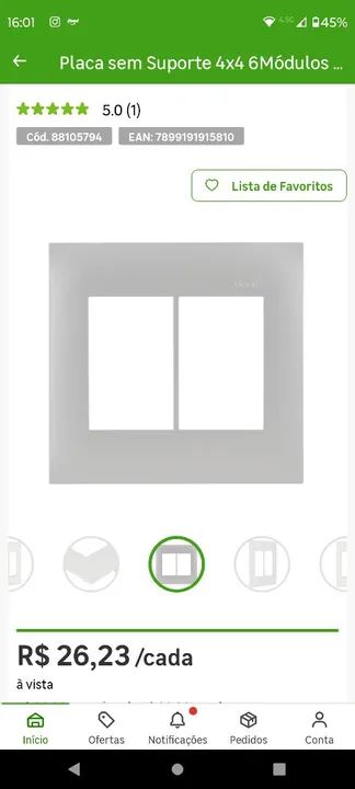 Placa sem suporte 4x4 6 módulos Simon