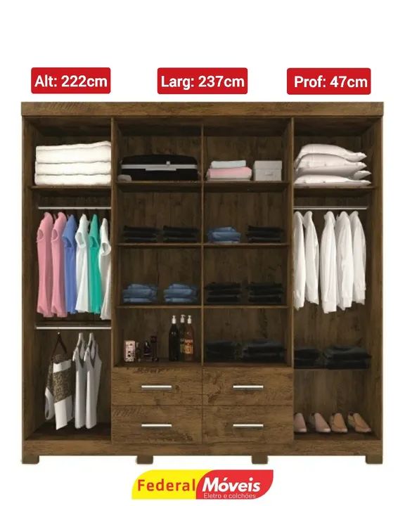 Guarda Roupa 8 Portas e 4 Gavetas Novo Pronta Entrega  - Foto 2
