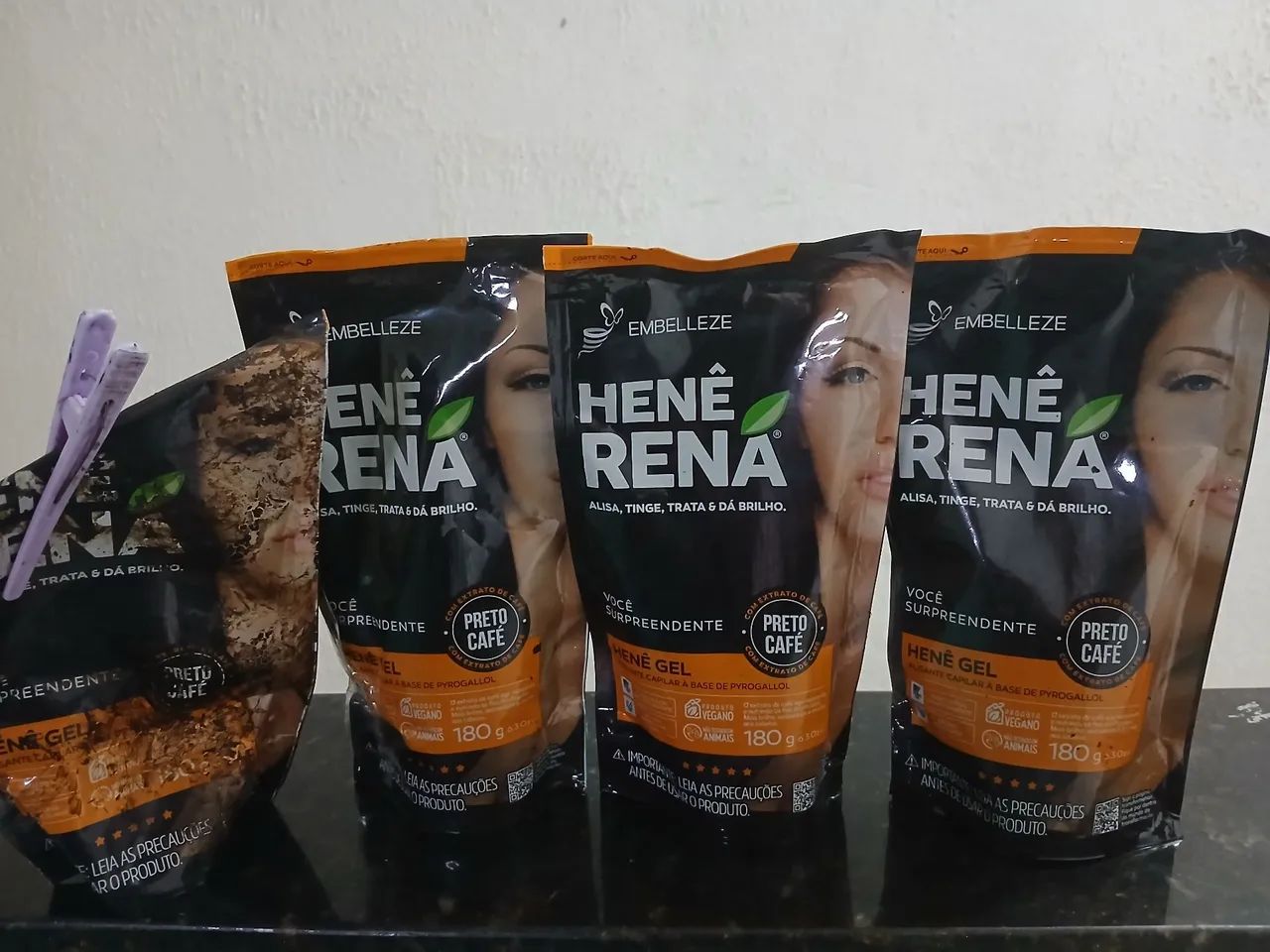Kit com 3 Henês Gel Preto Café Embelleze