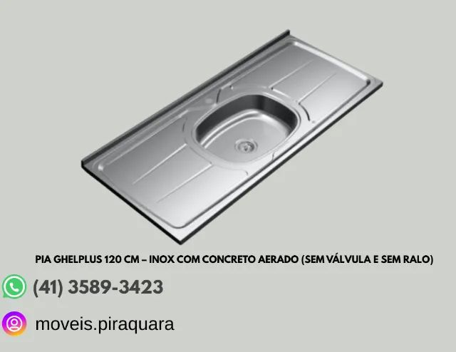 Pia Ghelplus 120 cm - Inox com Concreto Aerado (Sem válvula e sem ralo) em 3 Vezes cartão 