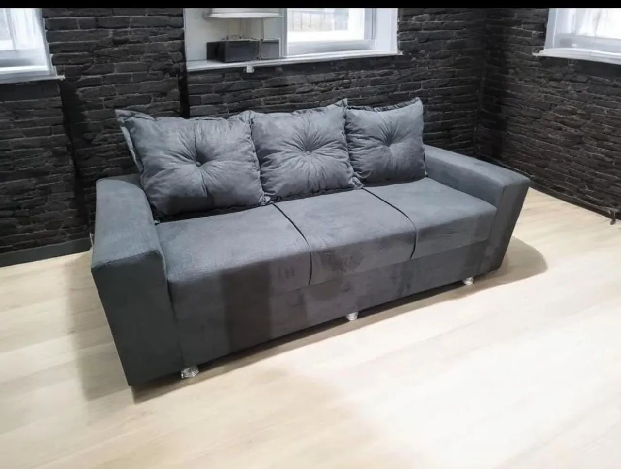 Modern Gray Sofa - 3-Seater with Free Ottoman