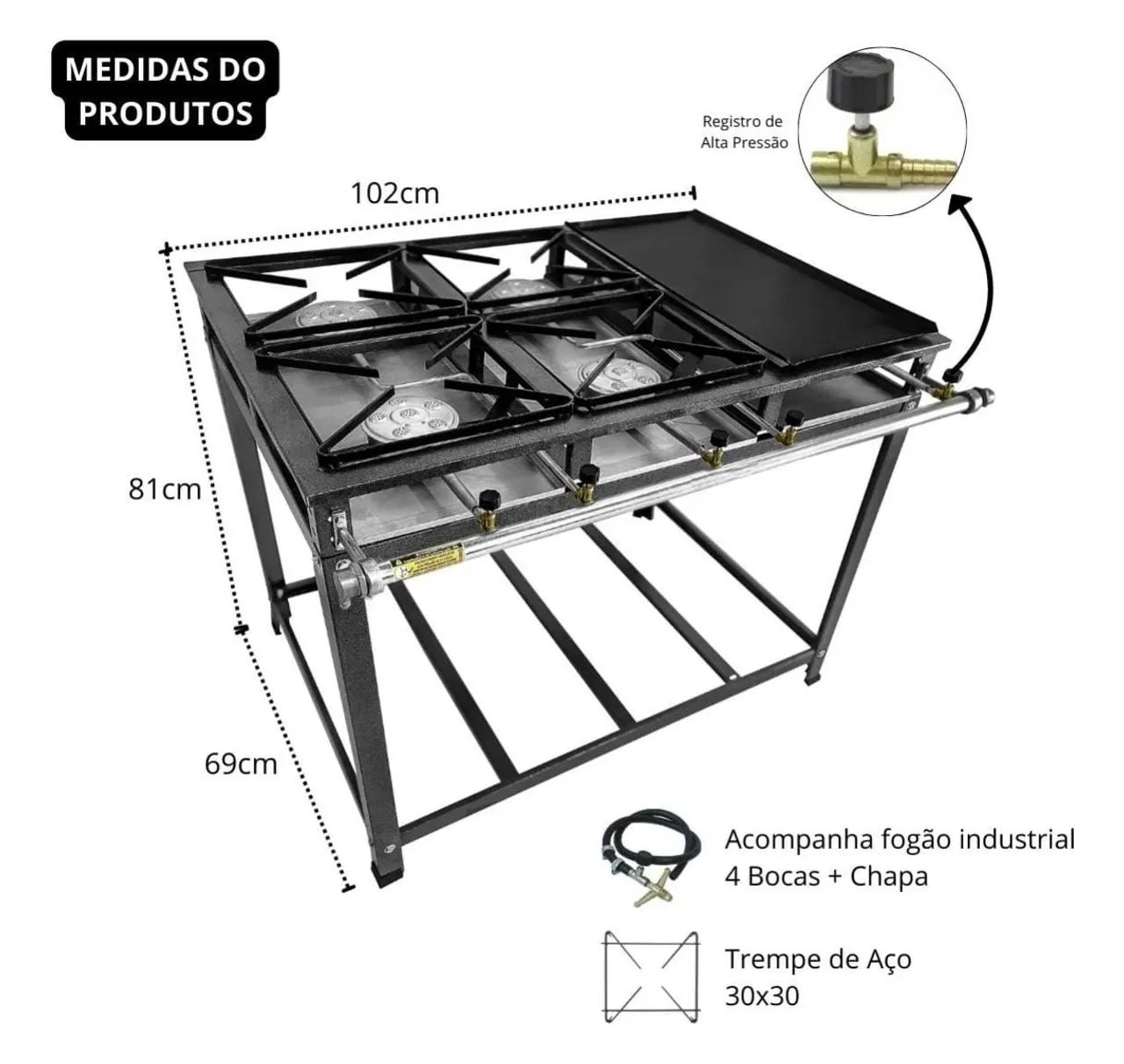 *Alugo para eventos, festa* Fogão Industrial 4 Bocas com Chapa e Trempes