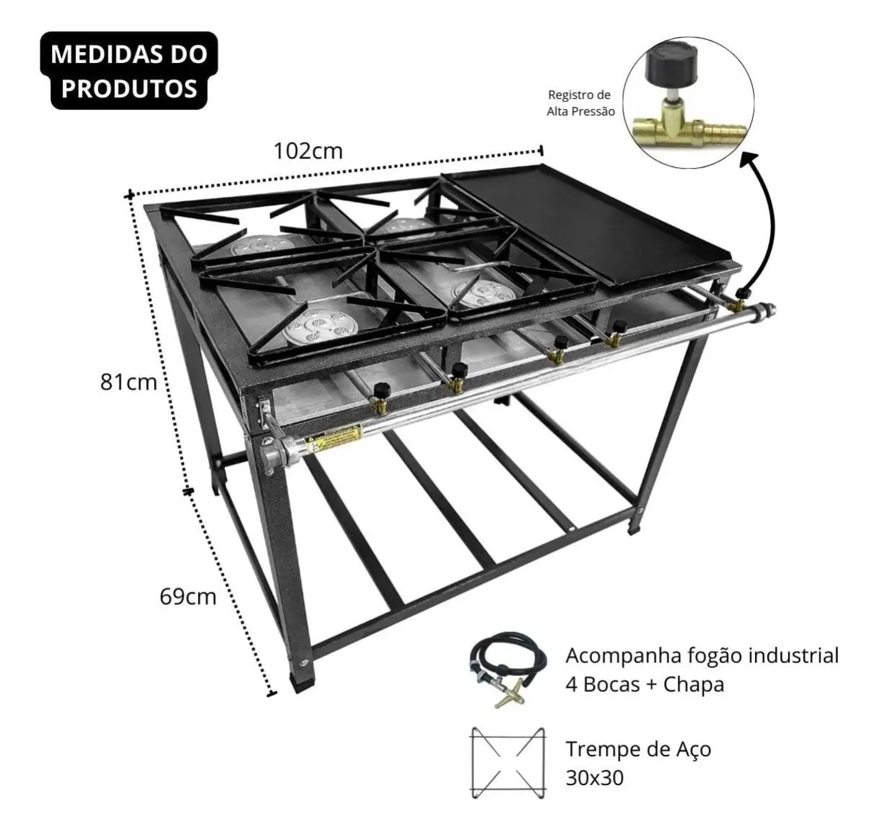 *Alugo para eventos, festa* Fogão Industrial 4 Bocas com Chapa e Trempes