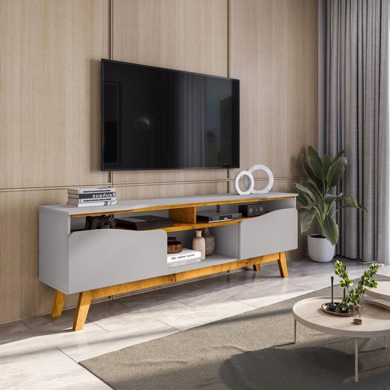 Rack for TVs up to 75", Ilhabela Off White/Naturale tt87
