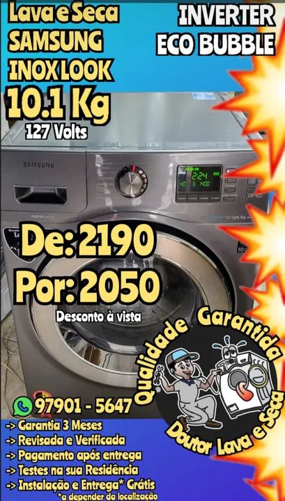 LAVA e SECA, Samsung 10.1kg Inox Grafite Com Garantia Instalamos e Entregamos* Grátis 