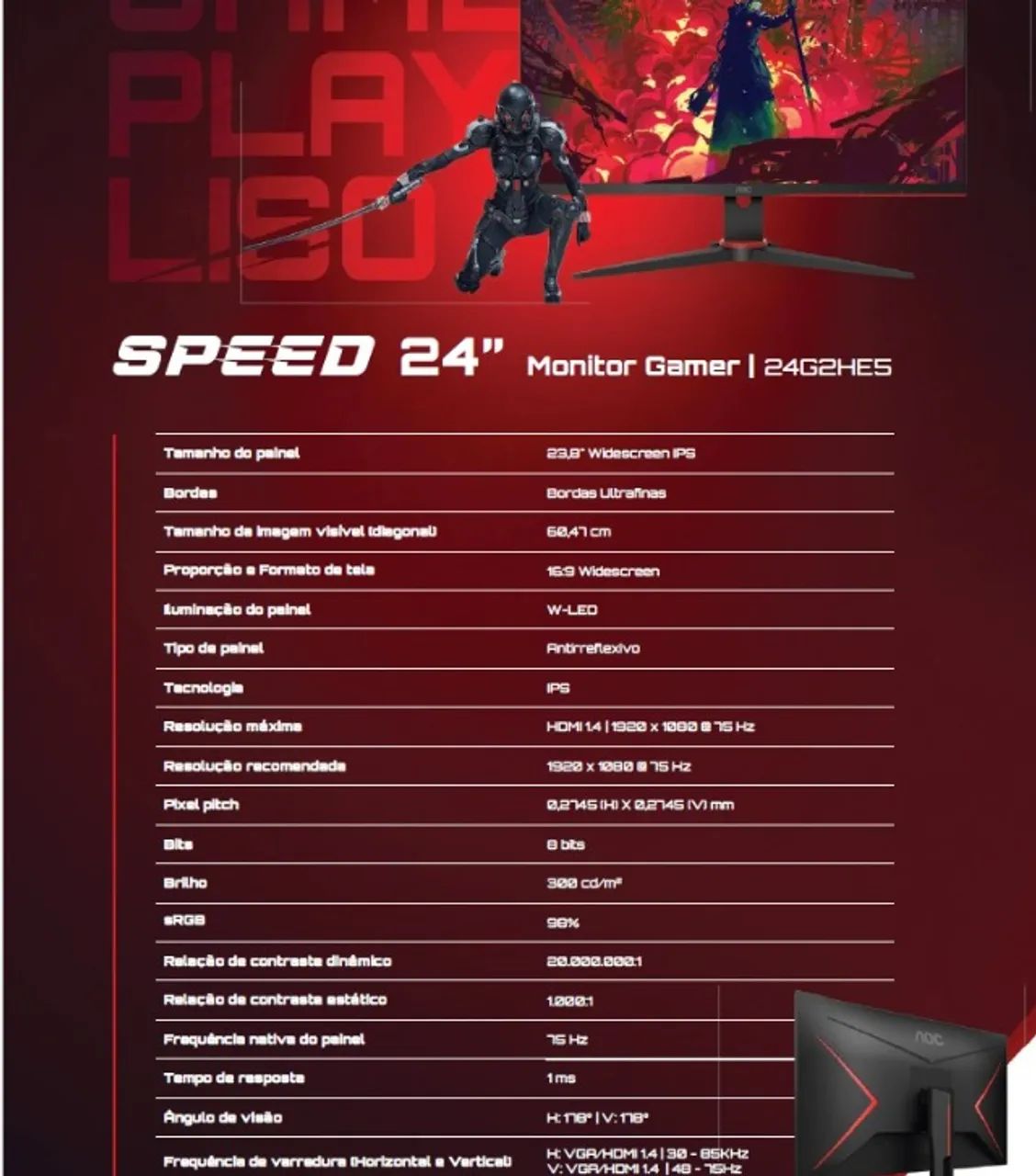 Vendo ou troco Monitor Gamer AOC SPEED 24" - Foto 5