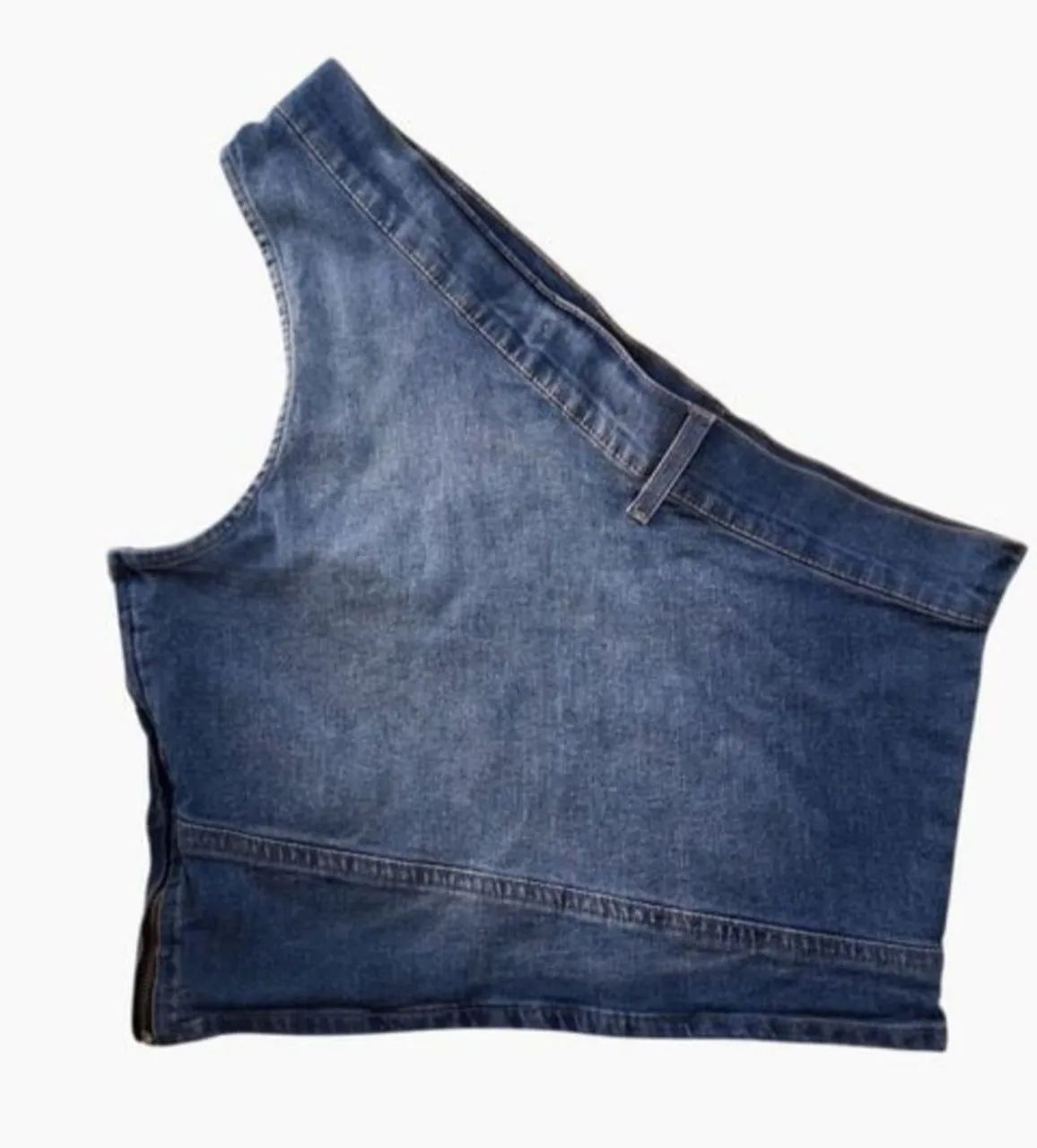 blusa cropped ombro único jeans ink - Foto 2