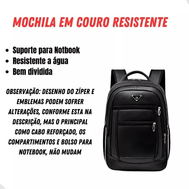 Mochila Masculina Couro Resistente Impermeável Reforçada - Foto 2