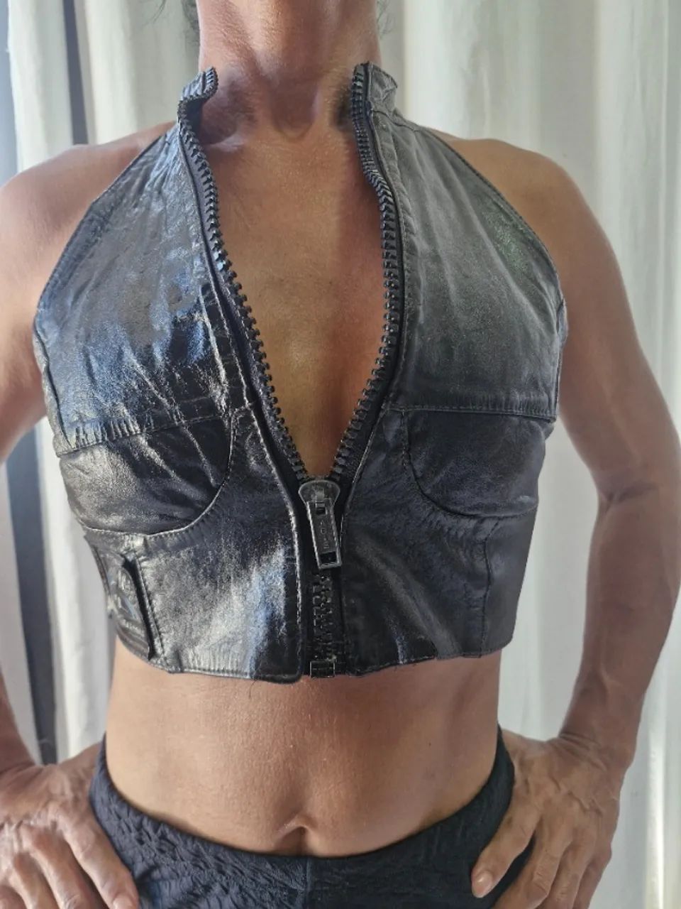 Blusa de couro legítimo original P
