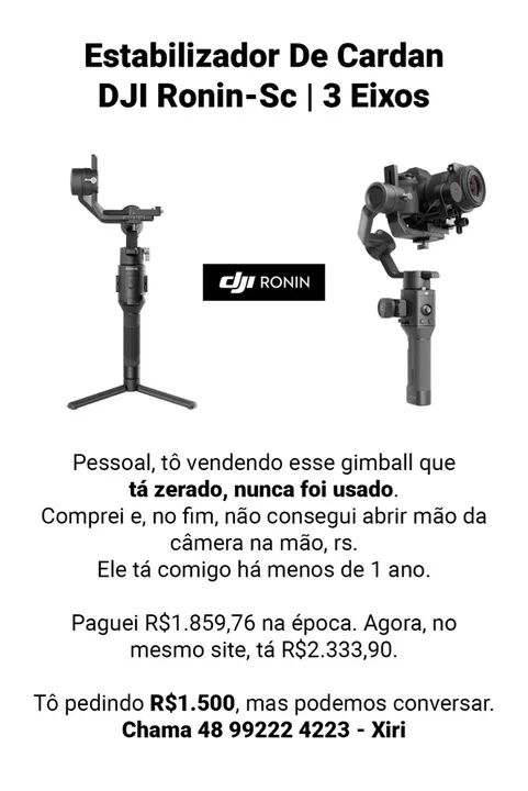 Estabilizador DJI Ronin-Sc 3 Eixos - Zerado!