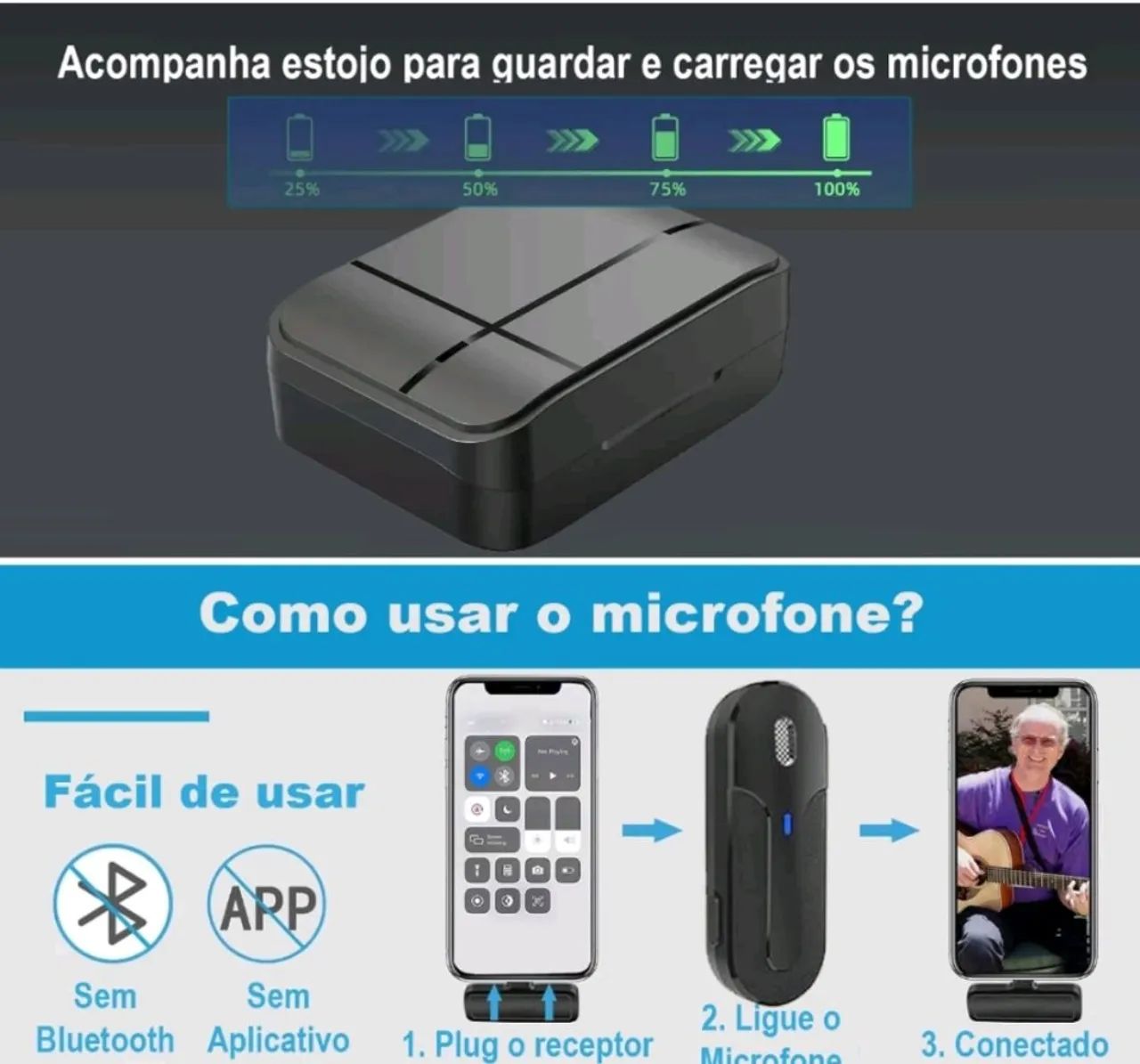 Microfone Lapela Wireless duplo tipo c Tomate MT-2215 - Foto 4