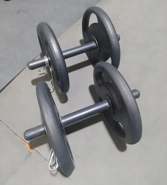 Barra Halteres + 20kg Anilhas Ferro - Foto 3
