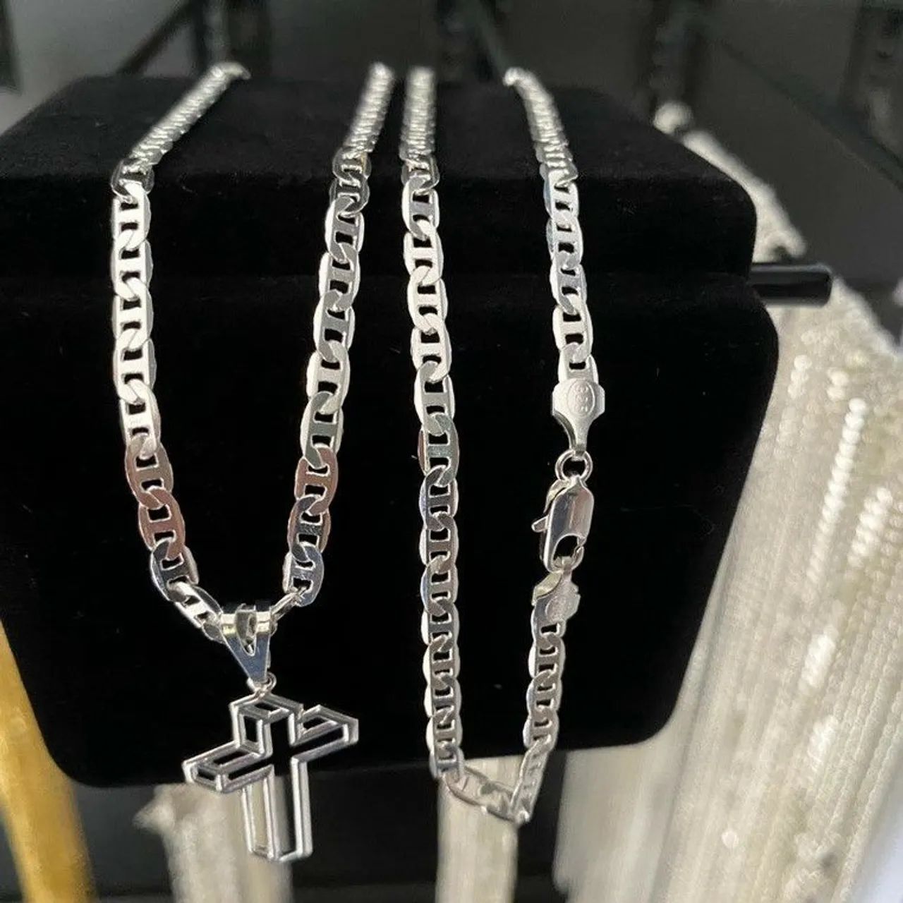 Pulseira e cordão de prata - Foto 3