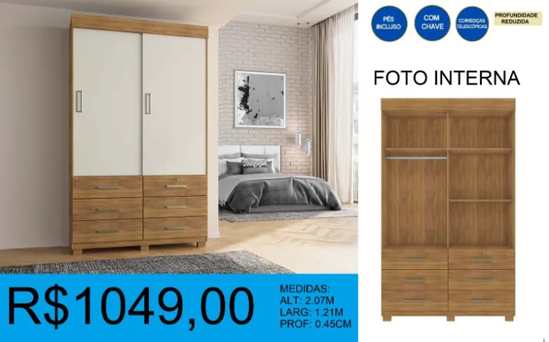 Guarda roupa de solteiro duas portas de correr - temos a pronta entrega  - Foto 2