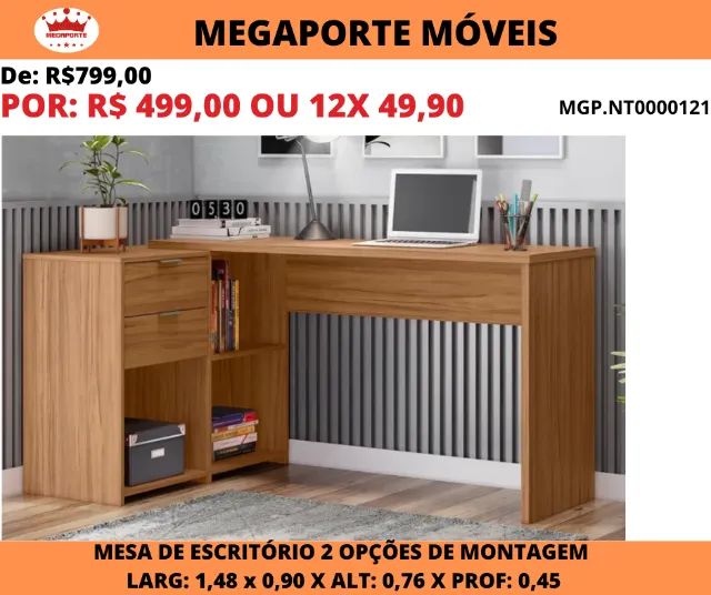 Mesa de Escritório com 2 opções de Montagem com 2 Gavetas