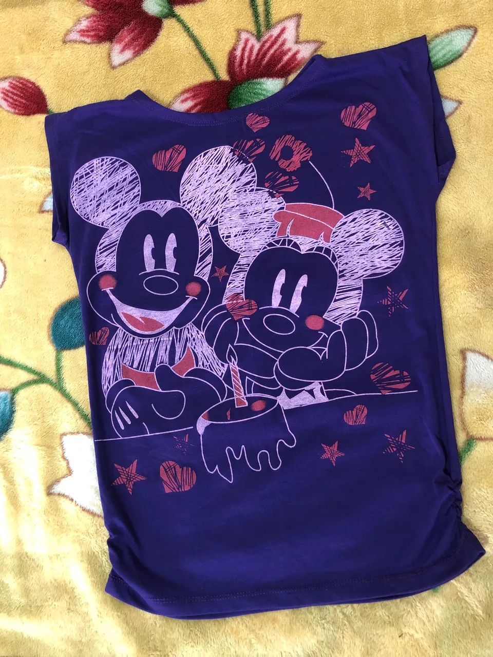 T-shirt de algodão estampa do Mickey e Minnie