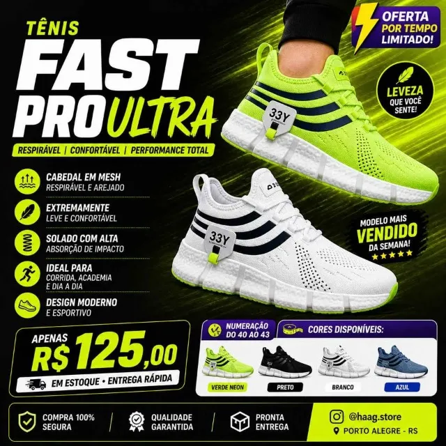 Tênis Fast Pro Ultra/Respirável e Confortável/Cabedal Mash/Nº40-41