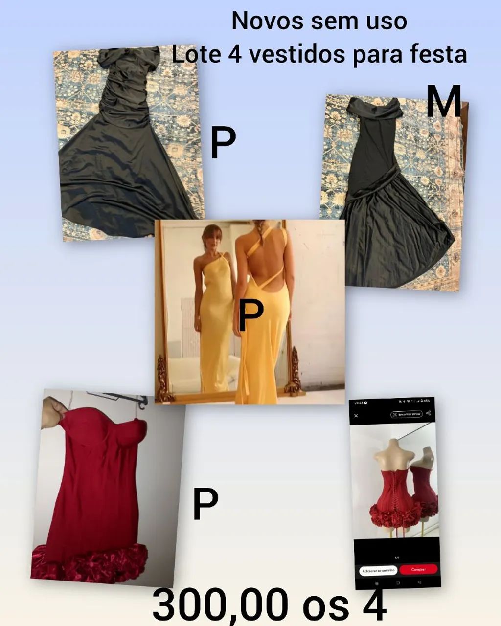 Lote com 4 vestidos para festas novos sem uso 